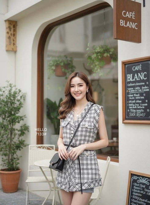 Winter Fashionable Tweed Dress/ Jacket With Belt
